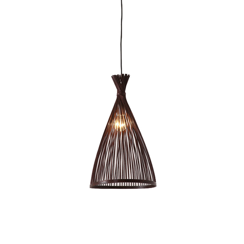 Japanese Style Wood Funnel Pendant Light - 1 Head - 8"/10"/12" Wide - Ceiling Hang Lamp in Beige/Coffee