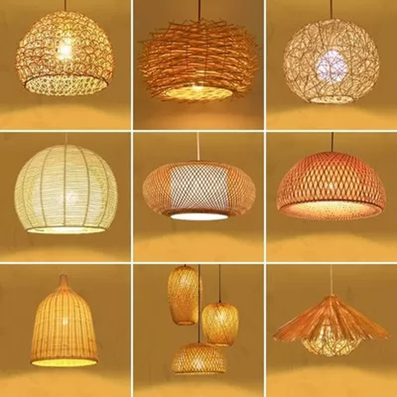 Modern Hanging Lamp with Rattan Shade - Beige House Suspension Pendant, 16"/19.5" Width