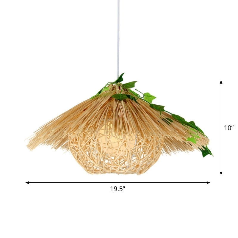 Modern Hanging Lamp with Rattan Shade - Beige House Suspension Pendant, 16"/19.5" Width