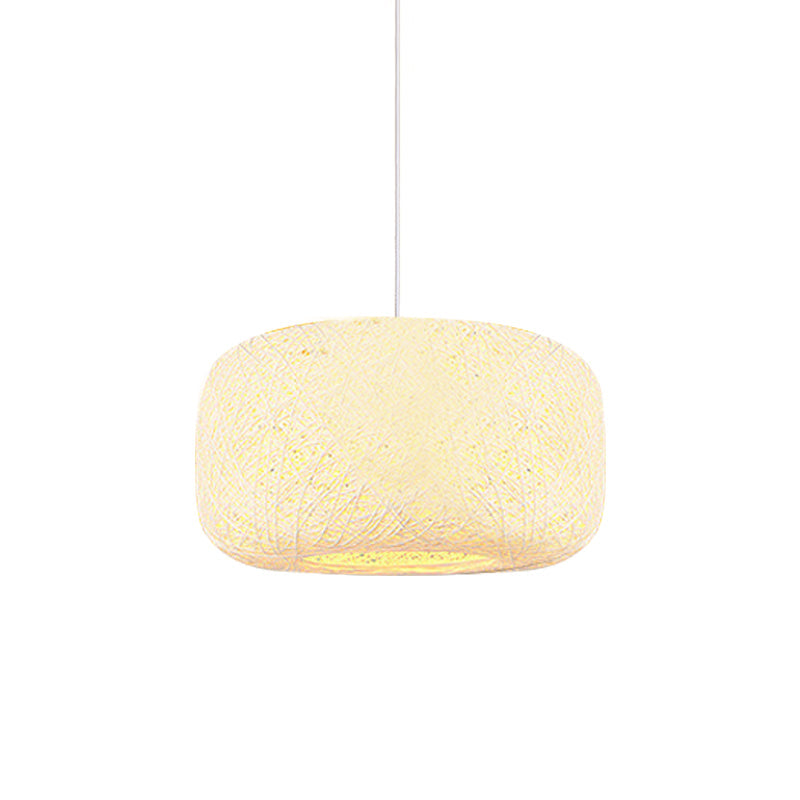 Rattan Weave Macaron Pendant Light: Red/Pink/Orange Drum Drop, 1-Light Suspension for Bistro