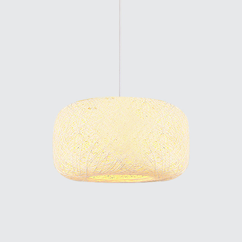Rattan Weave Macaron Pendant Light: Red/Pink/Orange Drum Drop, 1-Light Suspension for Bistro