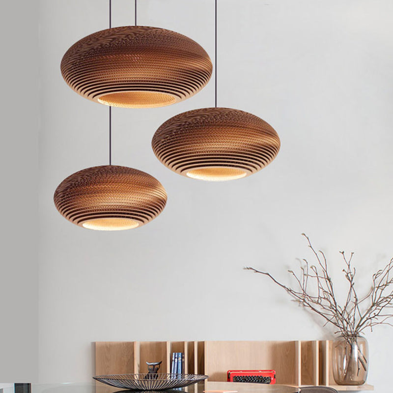 Rustic Brown Corrugated Paper Pendant Light for Dining Room - Globe/Oval/Vase Design