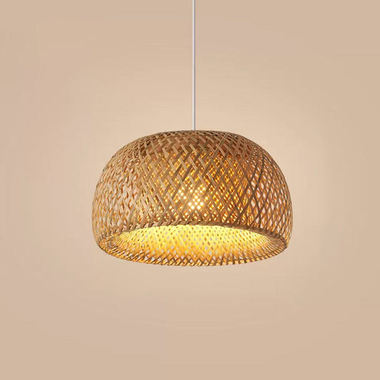 Bamboo Pendant Lighting - Chinese Cross-Weaving Dome Design 1 Light Beige Ceiling Ideal For Table