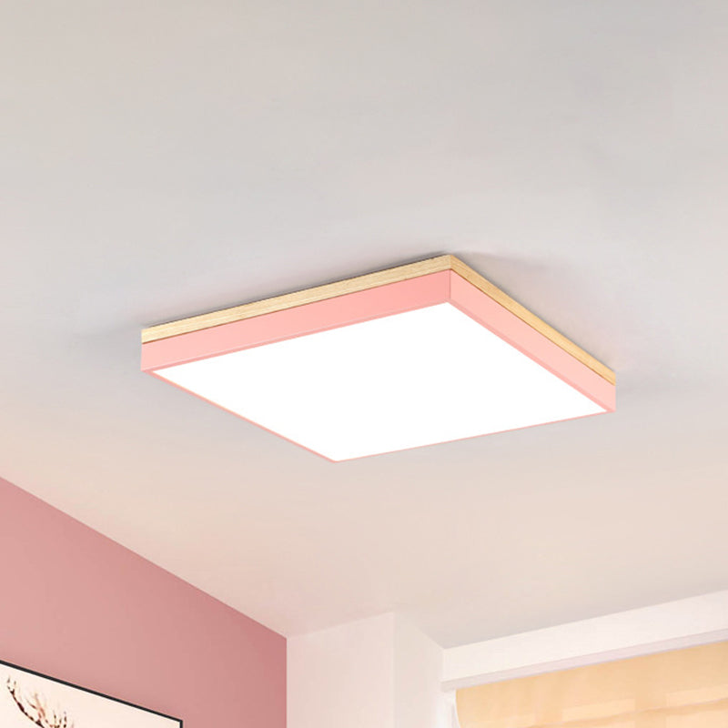 Acrylic Led Ceiling Light For Baby Room & Hallway - Macaron Loft Square Flush Lamp Pink / 16 Warm