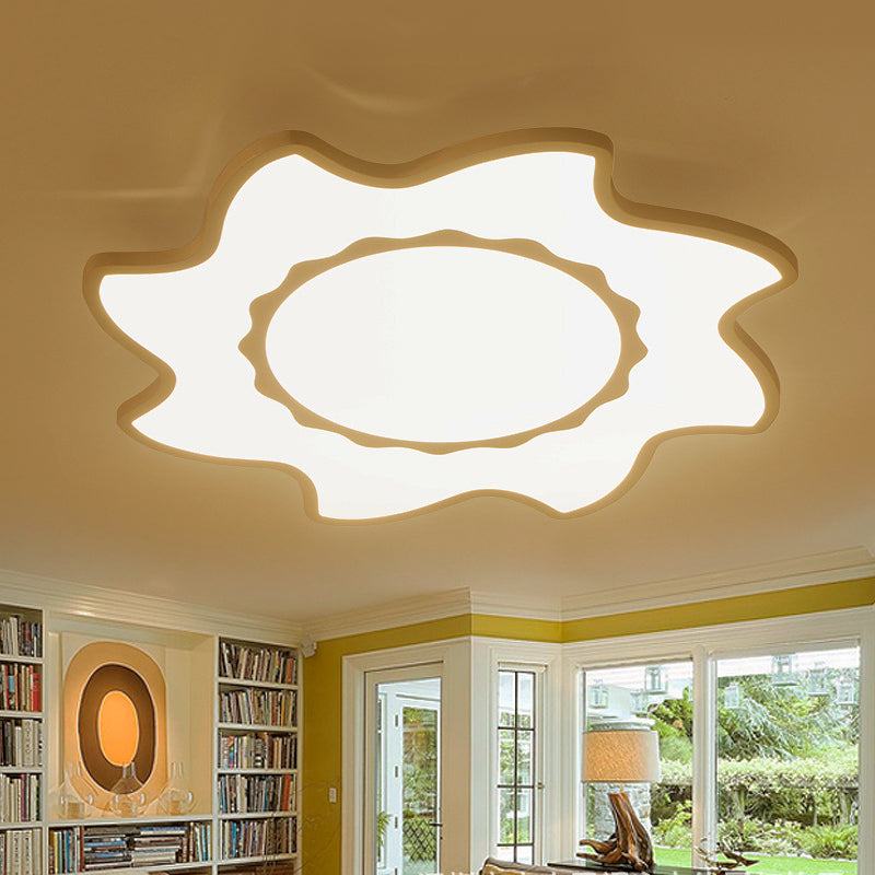 Blazing Sun Cartoon Acrylic LED Ceiling Lamp - White Flush Ceiling Light for Nursing Room