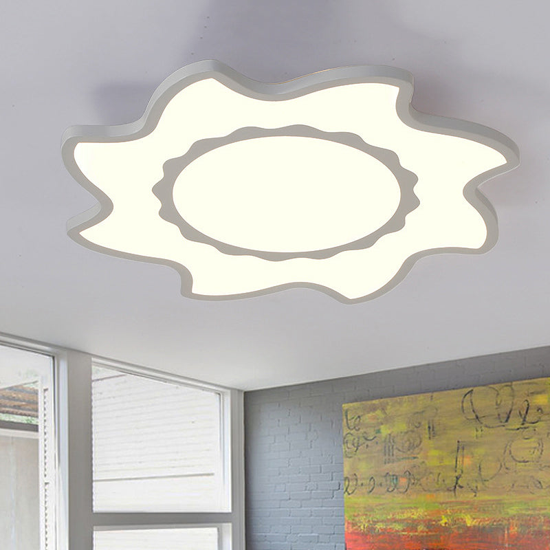 Blazing Sun Cartoon Acrylic LED Ceiling Lamp - White Flush Ceiling Light for Nursing Room