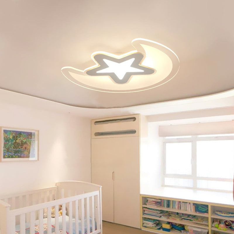 Minimalistic LED Acrylic Ceiling Mount Light with Crescent and Star Design in Warm/White Light - 16.5"/20.5"/24.5" Wide - White