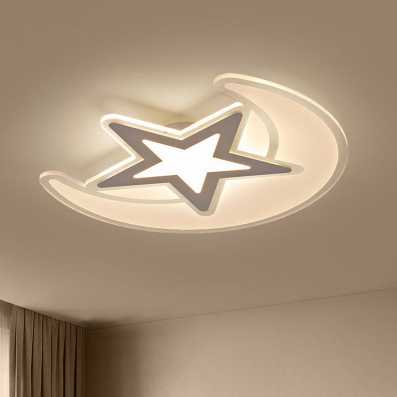 Nordic Moon And Star Led Flush Mount Ceiling Light In Warm/White Acrylic White Lamp - 16.5/20.5/31 W