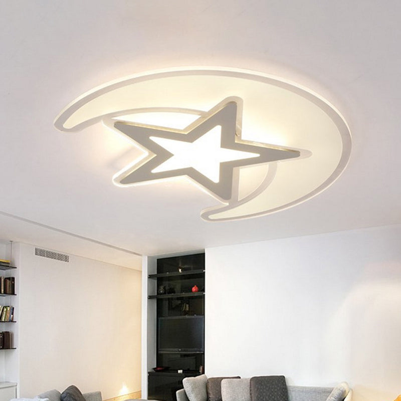 Nordic Moon And Star Led Flush Mount Ceiling Light In Warm/White Acrylic White Lamp - 16.5/20.5/31 W