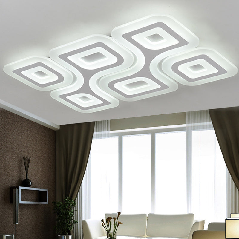 Modern Grid Design LED Flush Light - White Square/Rectangle Ceiling Mount in 3 Sizes (19.5"/23.5"/35.5"), Warm/White Light