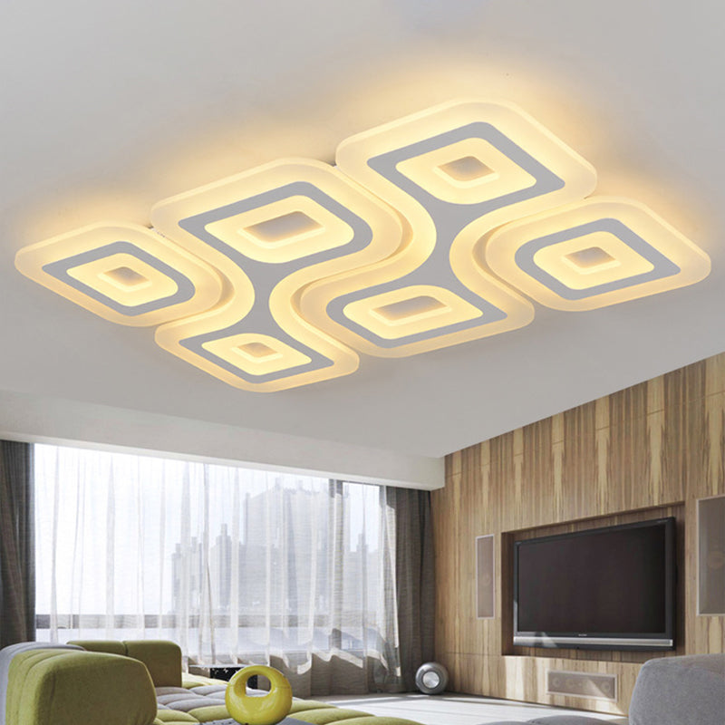 Modern Grid Design LED Flush Light - White Square/Rectangle Ceiling Mount in 3 Sizes (19.5"/23.5"/35.5"), Warm/White Light