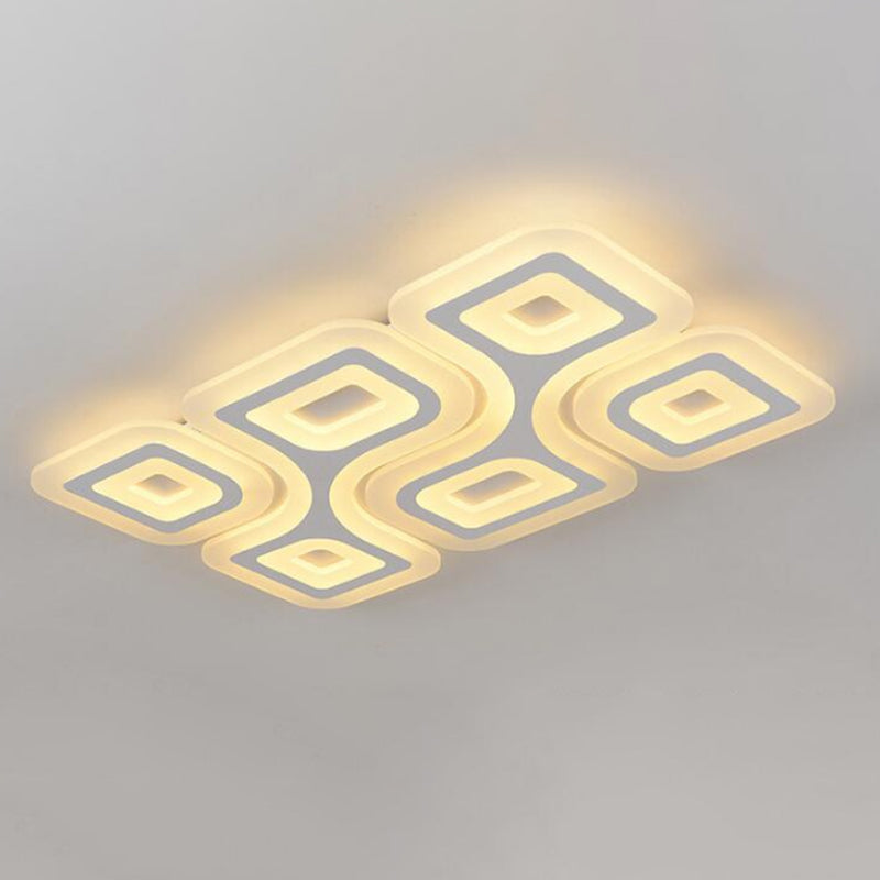 Modern Grid Design Led Flush Light - White Square/Rectangle Ceiling Mount In 3 Sizes