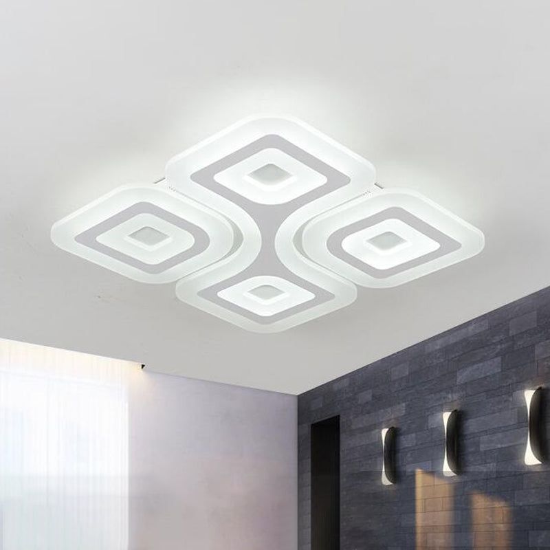 Modern Grid Design LED Flush Light - White Square/Rectangle Ceiling Mount in 3 Sizes (19.5"/23.5"/35.5"), Warm/White Light