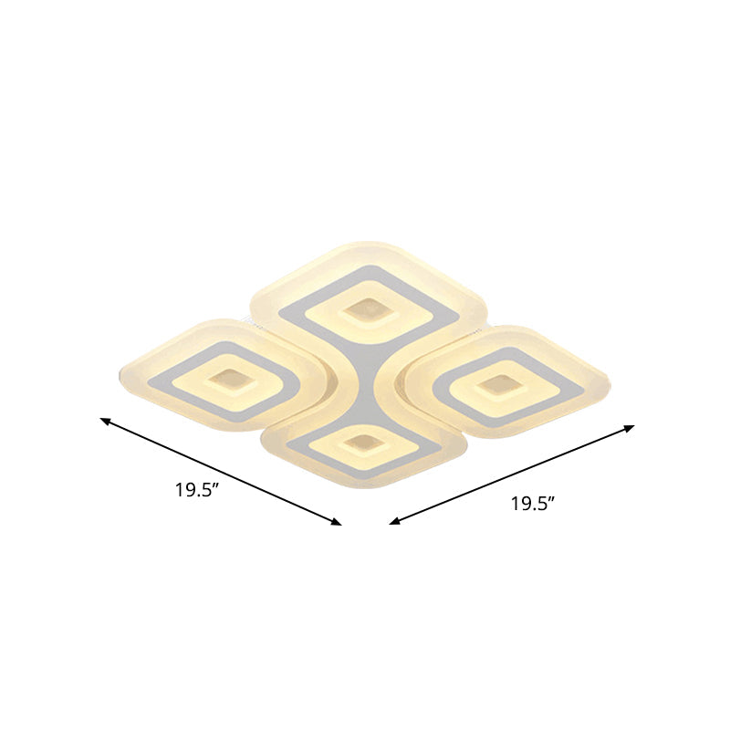 Modern Grid Design Led Flush Light - White Square/Rectangle Ceiling Mount In 3 Sizes