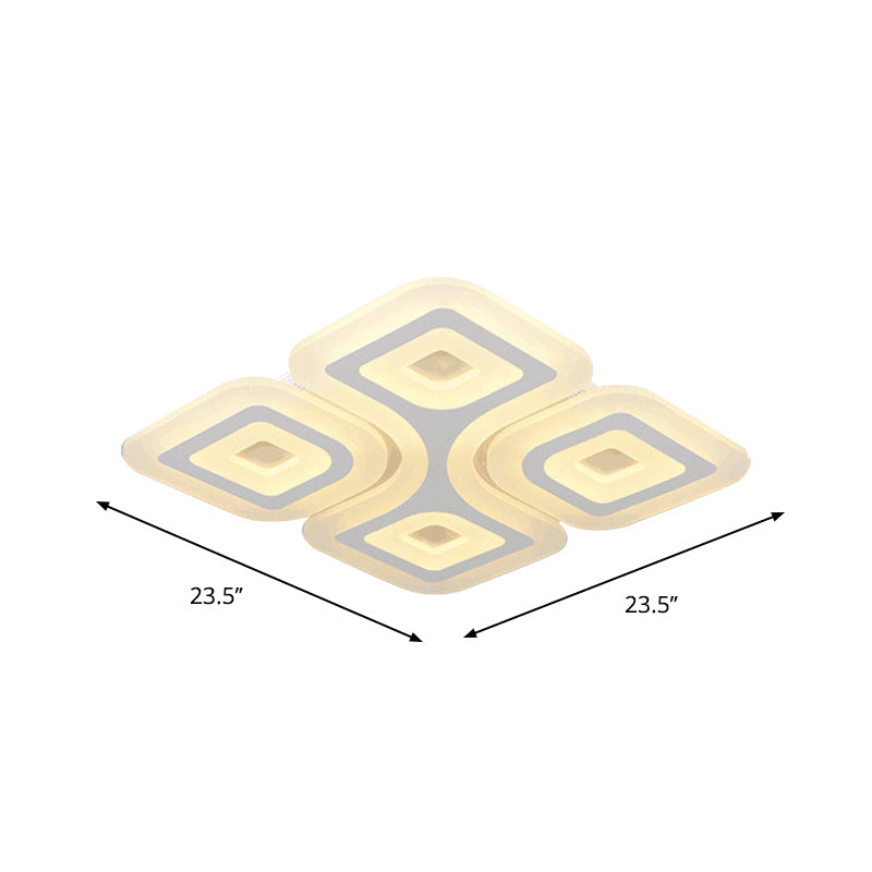Modern Grid Design LED Flush Light - White Square/Rectangle Ceiling Mount in 3 Sizes (19.5"/23.5"/35.5"), Warm/White Light