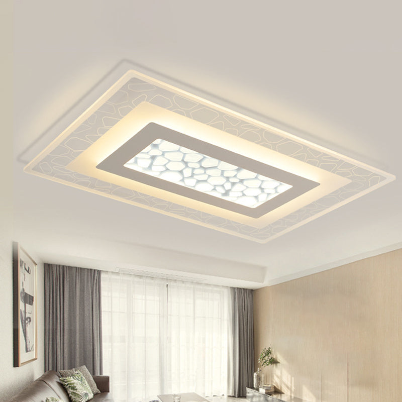 Minimalist Led Ceiling Light In White With Pebble Pattern - Thin And Versatile Shape Options For