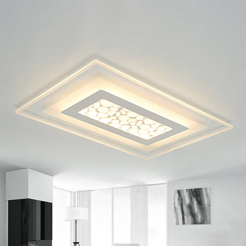 Minimalist LED Ceiling Light in White with Pebble Pattern - Thin and Versatile Shape Options for Bedrooms