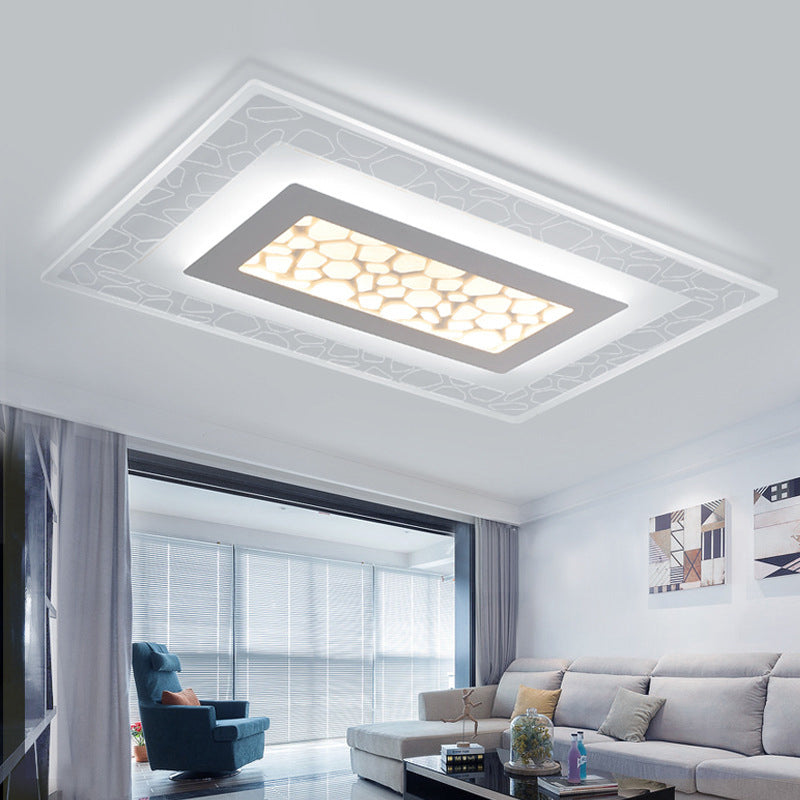 Minimalist LED Ceiling Light in White with Pebble Pattern - Thin and Versatile Shape Options for Bedrooms