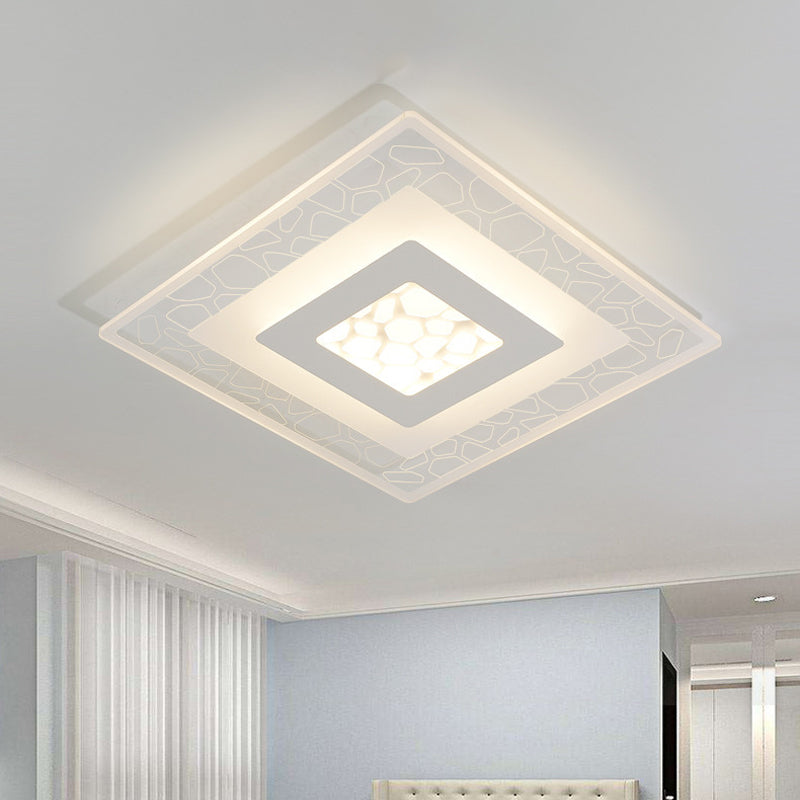 Minimalist LED Ceiling Light in White with Pebble Pattern - Thin and Versatile Shape Options for Bedrooms