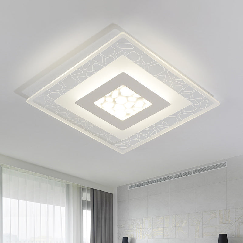 Minimalist Led Ceiling Light In White With Pebble Pattern - Thin And Versatile Shape Options For