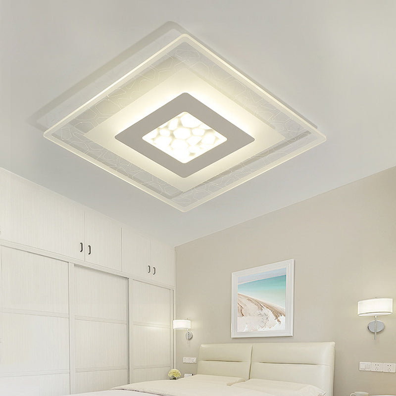 Minimalist Led Ceiling Light In White With Pebble Pattern - Thin And Versatile Shape Options For