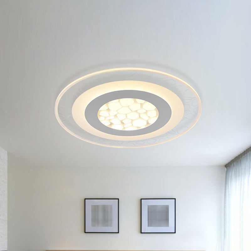Minimalist Led Ceiling Light In White With Pebble Pattern - Thin And Versatile Shape Options For