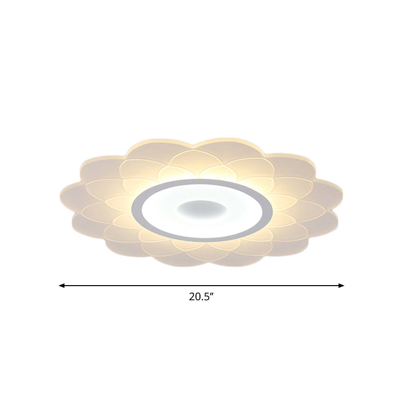 Modernist Led Acrylic Flush Mount Ceiling Light - White Blossom Flower Design In Warm/White Multiple