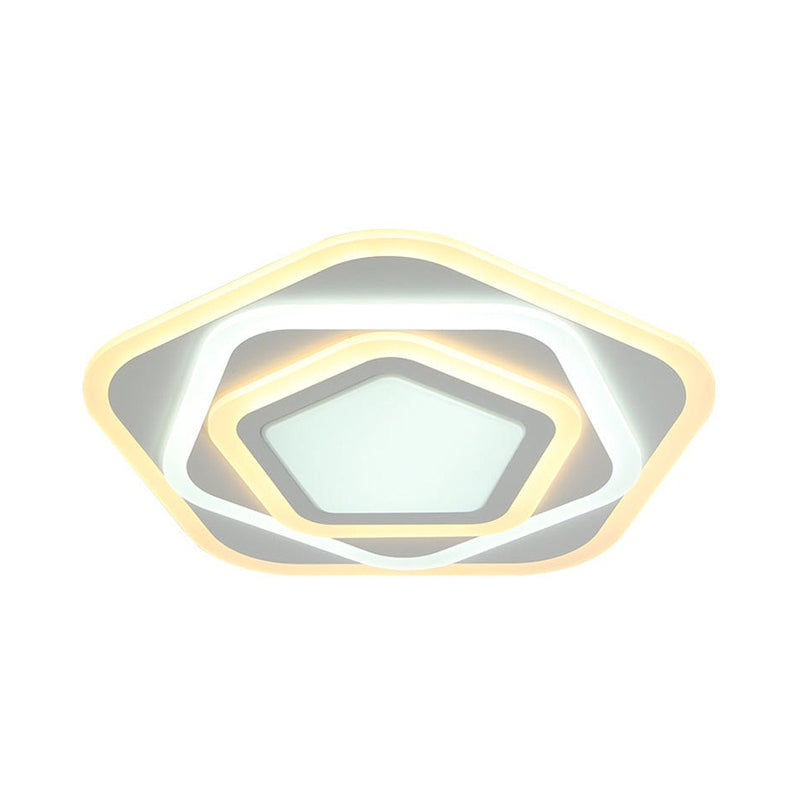 Contemporary White Layered Pentagon Led Flush Light - Warm/White Ceiling Mount Lamp 8/19.5 Wide
