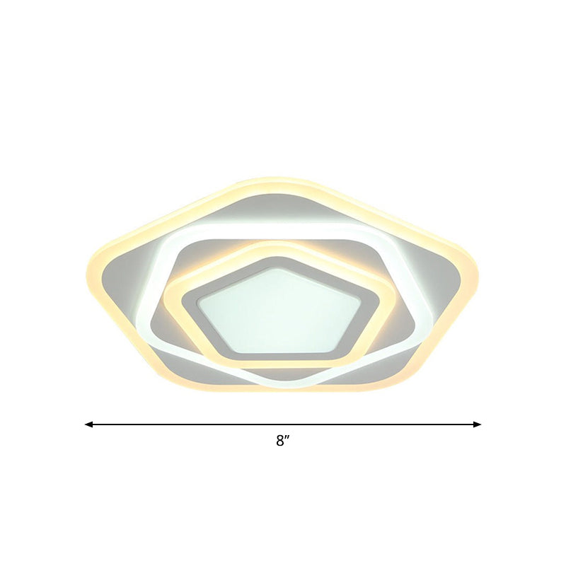 Plafonnier LED contemporain à LED en forme de pentagone à plusieurs niveaux blanc - Lampe de plafond à lumière chaude/blanche, largeur 8"/19,5"