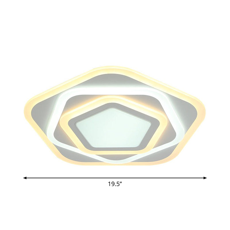 Plafonnier LED contemporain à LED en forme de pentagone à plusieurs niveaux blanc - Lampe de plafond à lumière chaude/blanche, largeur 8"/19,5"
