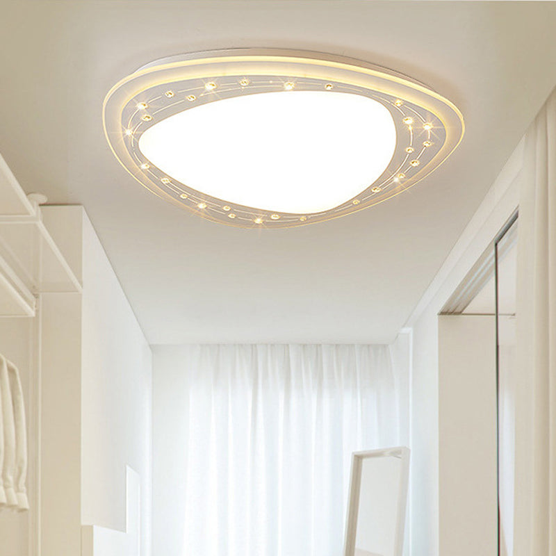 Modern LED Ceiling Light - Acrylic Triangle with Crystal Bead & Flush Mount - White
