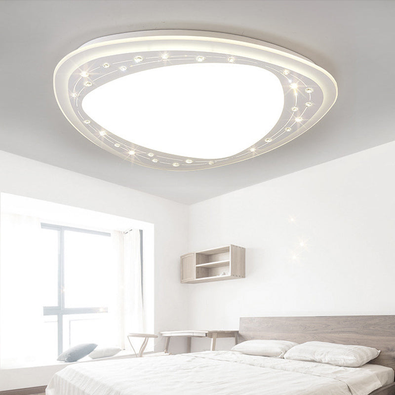 Modern LED Ceiling Light - Acrylic Triangle with Crystal Bead & Flush Mount - White
