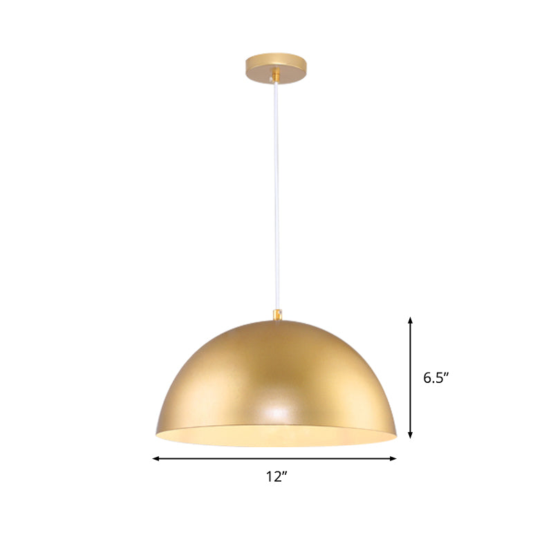 Vintage Industrial Metallic Golden Pendant Lamp, 12/16 Inch Width, Dome Shade, 1 Bulb