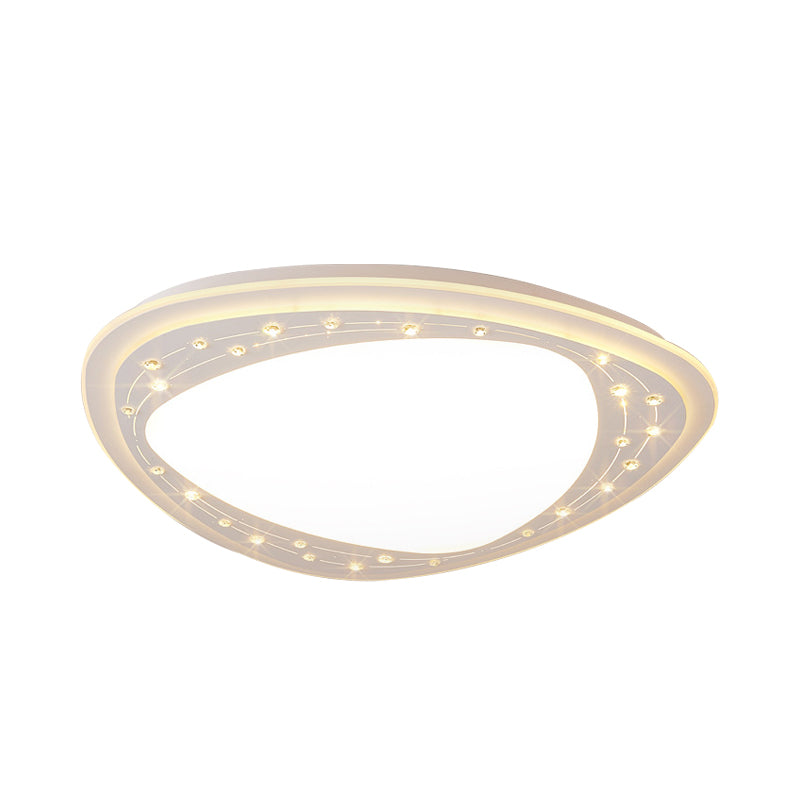 Modern LED Ceiling Light - Acrylic Triangle with Crystal Bead & Flush Mount - White