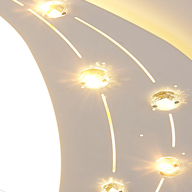 Modern LED Ceiling Light - Acrylic Triangle with Crystal Bead & Flush Mount - White