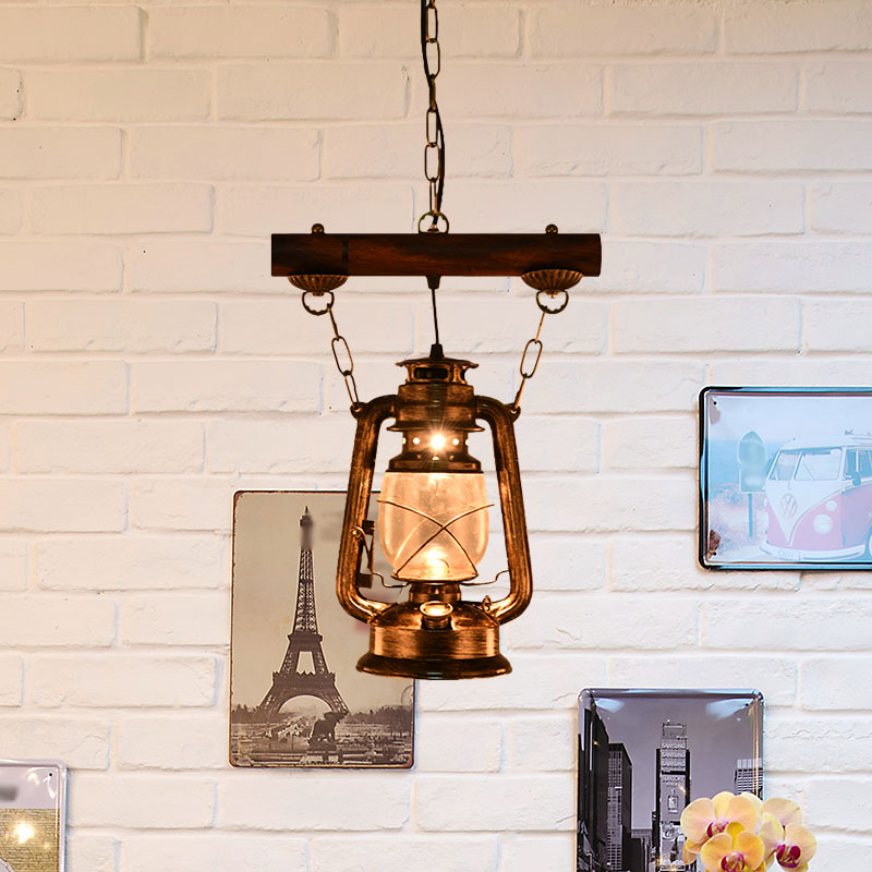 Antique Bronze Kerosene Pendant Light with Clear Glass - Perfect for Bedroom