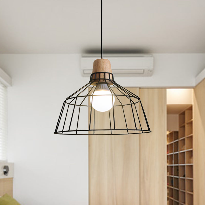 Industrial Metal Cage Pendant Light with Barn Shade and Cord - Perfect for Kitchen and Dining Areas