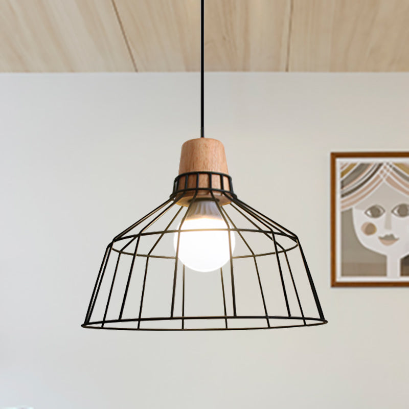 Industrial Metal Cage Pendant Light with Barn Shade and Cord - Perfect for Kitchen and Dining Areas
