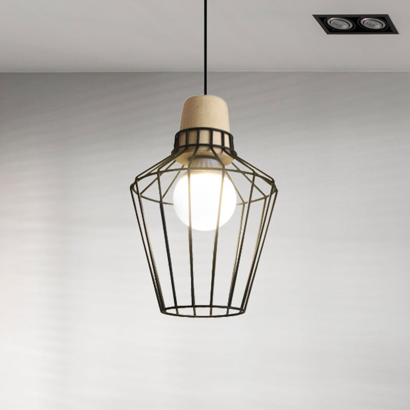 Industrial Metal Cage Pendant Light with Barn Shade and Cord - Perfect for Kitchen and Dining Areas