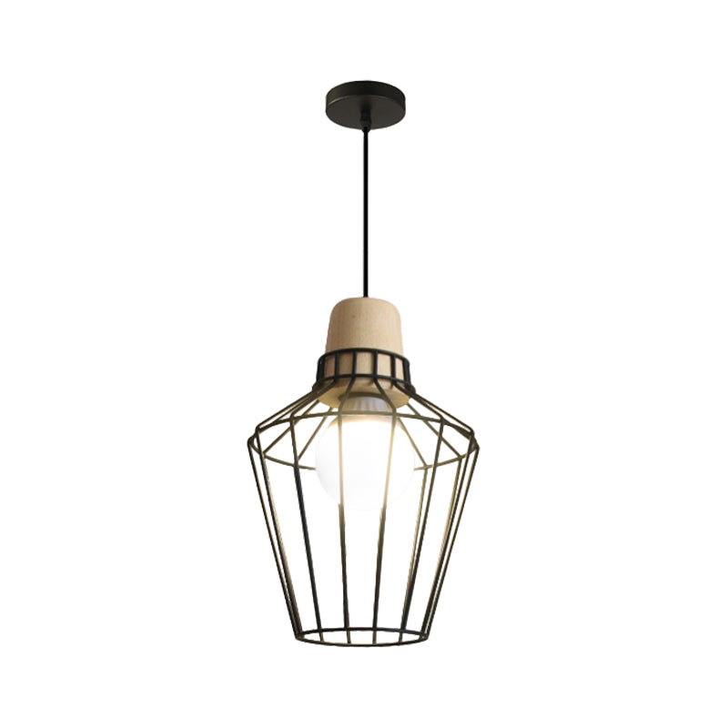 Industrial Metal Wire Cage Pendant Light With Bottle/Barn Shade