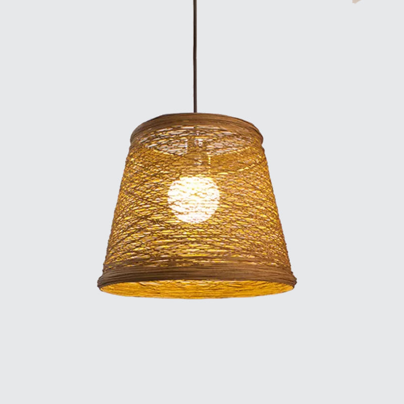 Modern Tapered Drum Rattan Pendant Lamp - Black/Red/Pink - Ceiling Hang Light for Dining Table