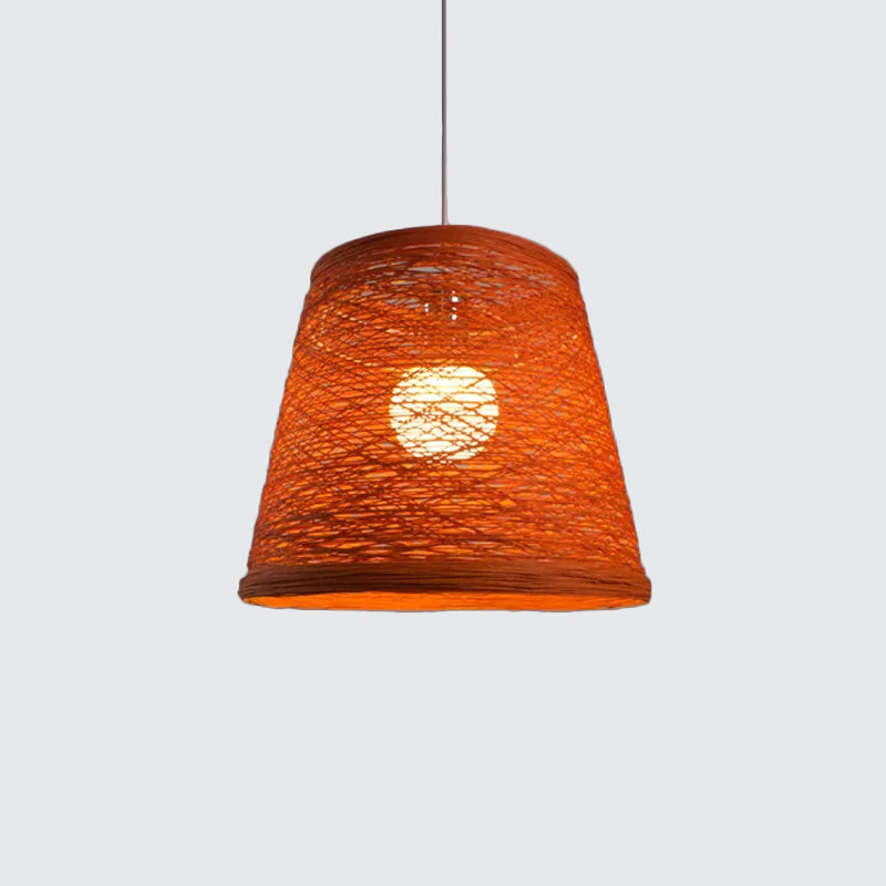 Modern Tapered Drum Rattan Pendant Lamp - Black/Red/Pink - Ceiling Hang Light for Dining Table