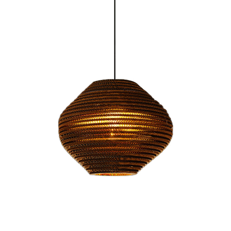 Suspension rustique de style bistrot marron avec abat-jour en papier ondulé géométrique/cylindrique/ventre
