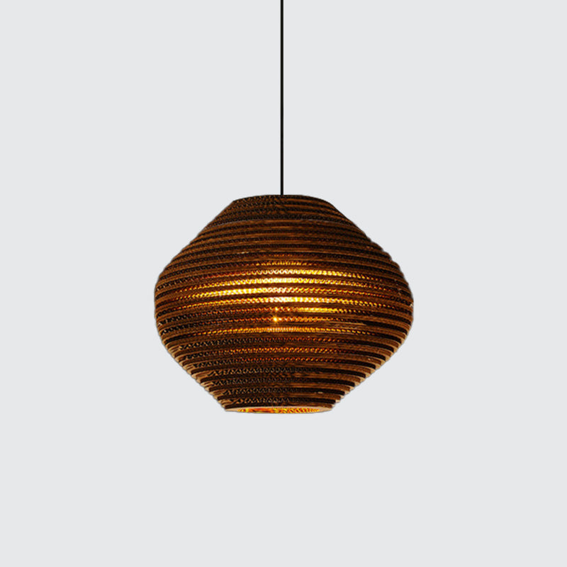 Suspension rustique de style bistrot marron avec abat-jour en papier ondulé géométrique/cylindrique/ventre