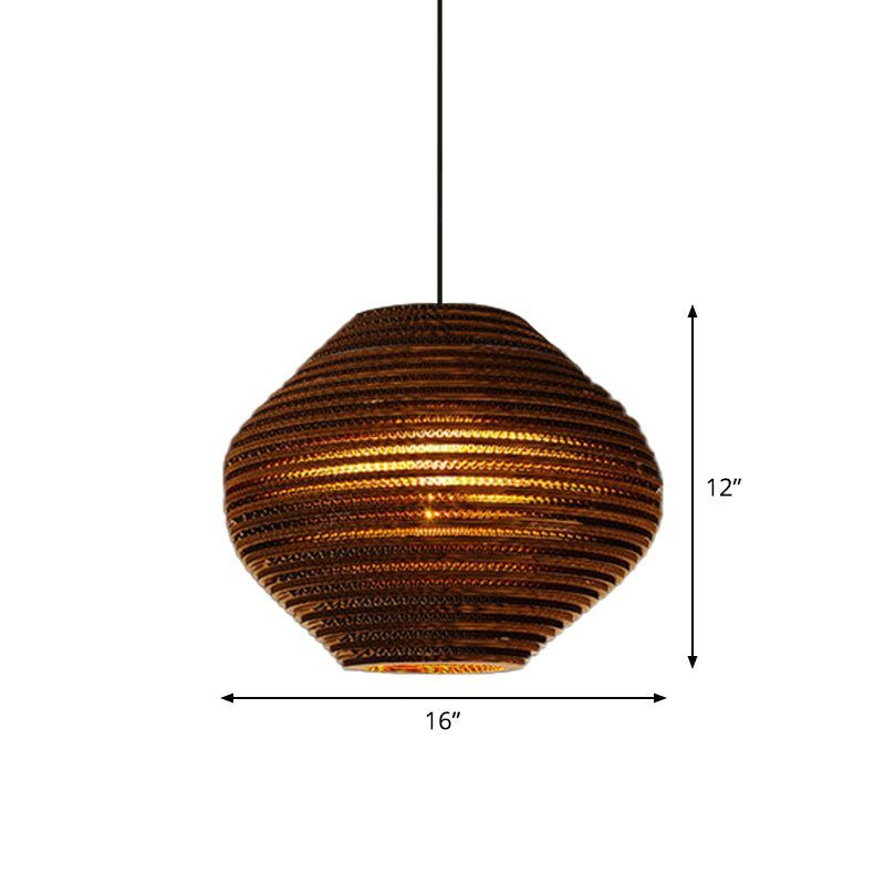 Suspension rustique de style bistrot marron avec abat-jour en papier ondulé géométrique/cylindrique/ventre