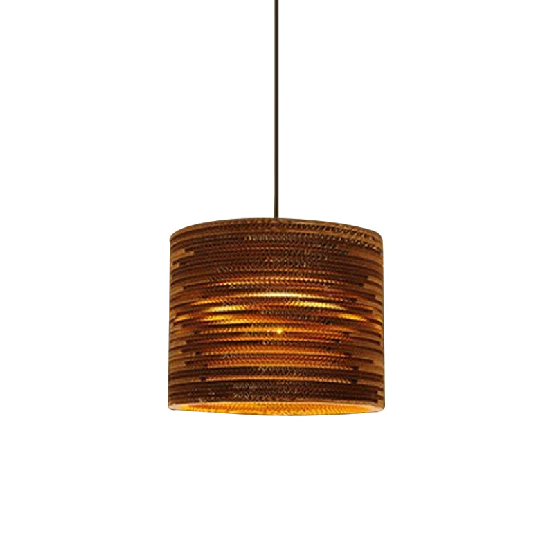 Suspension rustique de style bistrot marron avec abat-jour en papier ondulé géométrique/cylindrique/ventre