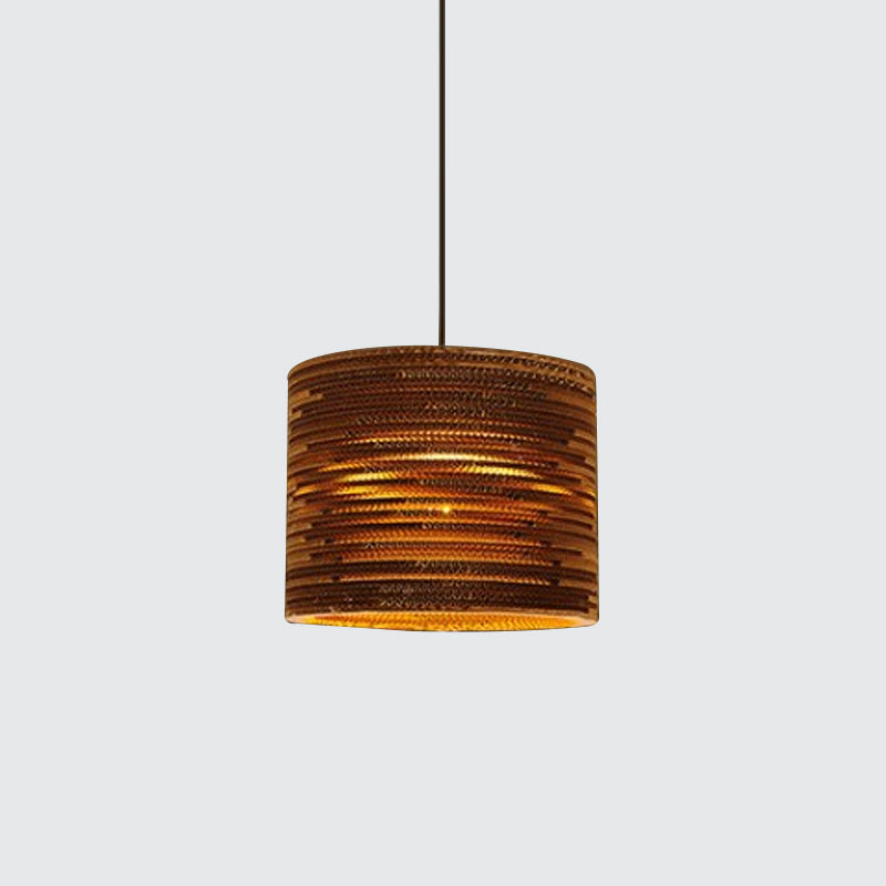 Suspension rustique de style bistrot marron avec abat-jour en papier ondulé géométrique/cylindrique/ventre