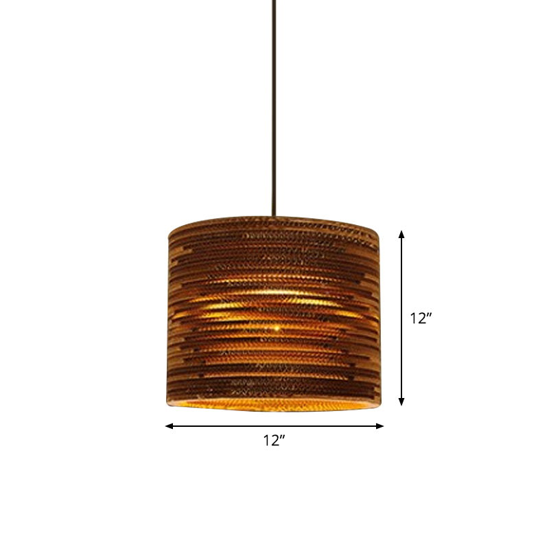 Suspension rustique de style bistrot marron avec abat-jour en papier ondulé géométrique/cylindrique/ventre