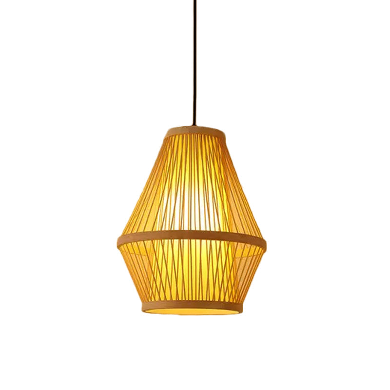 Chinese Bamboo Pendant Light Kit: Teardrop/Bubbling/3-Shade 1-Light Beige Lantern