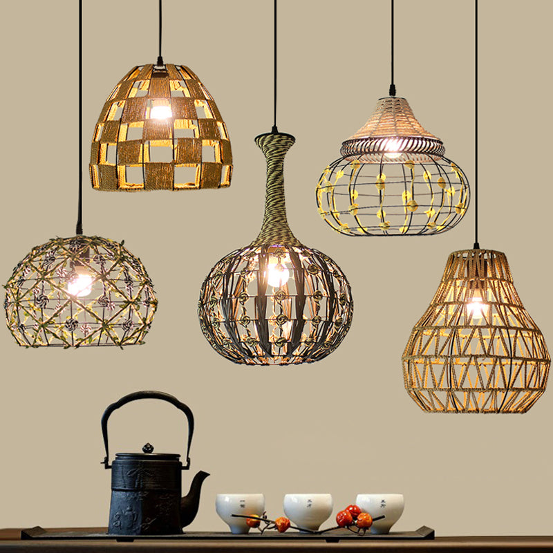 Coastal 1-Light Rattan Pendant Lamp for Dining Room - White House/Dome/Bell Design